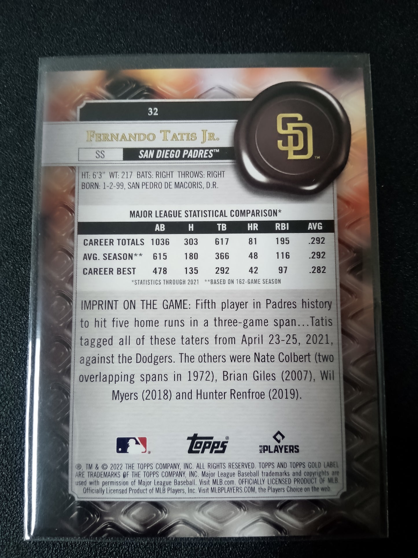 2022 Topps Gold Label * Fernando Tatis Jr * #19/25 Class 3 Red #32
