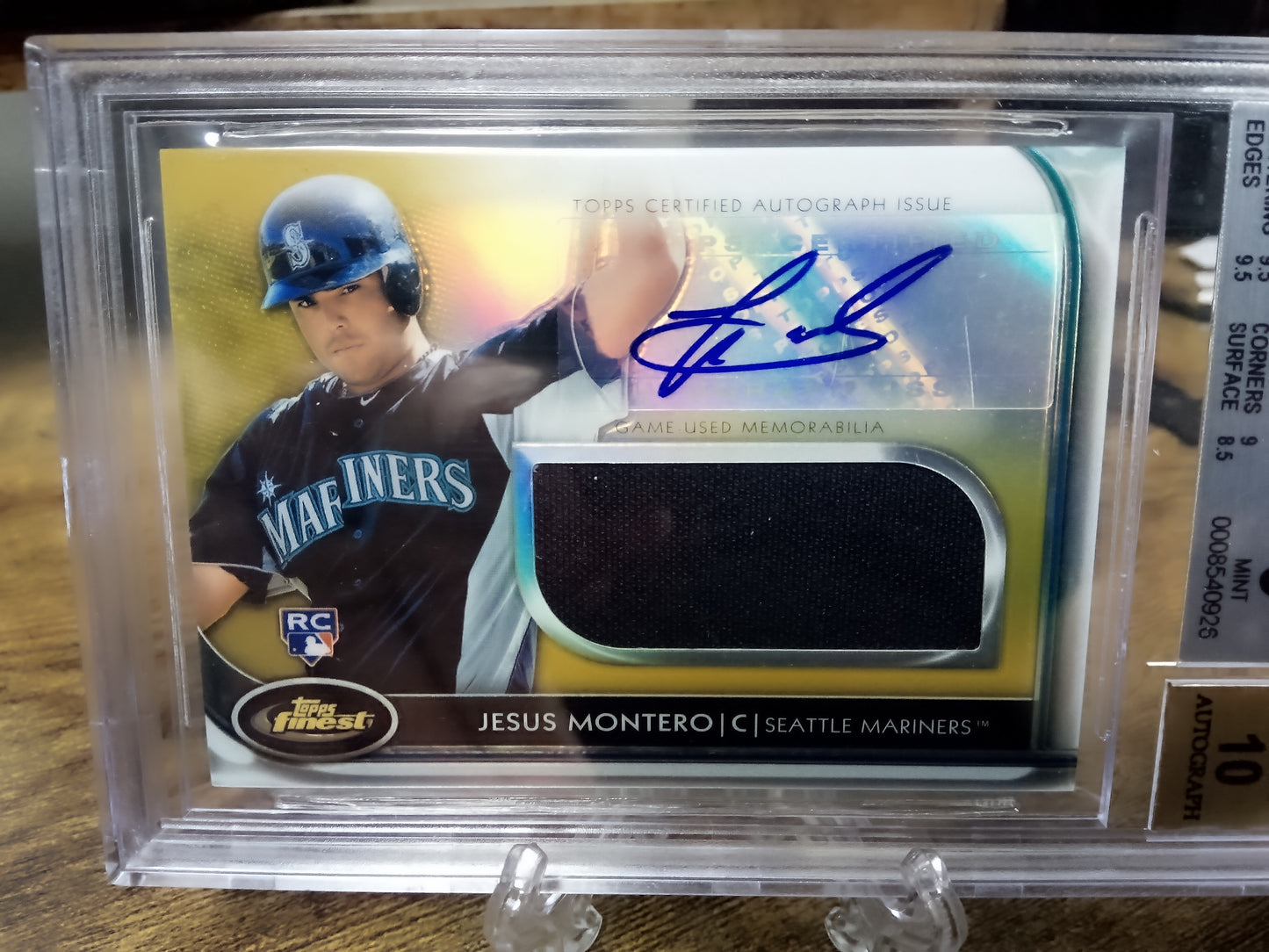 2012 Topps FInest * Jesus Montero * #14/50 Gold RC Relic Auto #AJR-JM BGS9