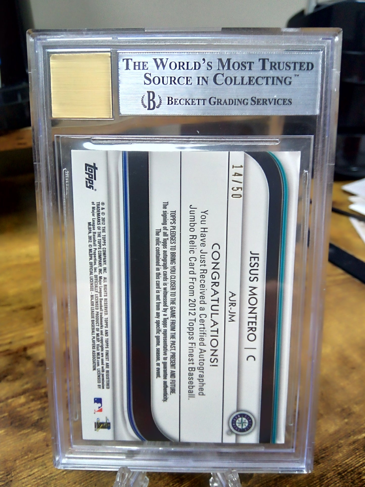 2012 Topps FInest * Jesus Montero * #14/50 Gold RC Relic Auto #AJR-JM BGS9