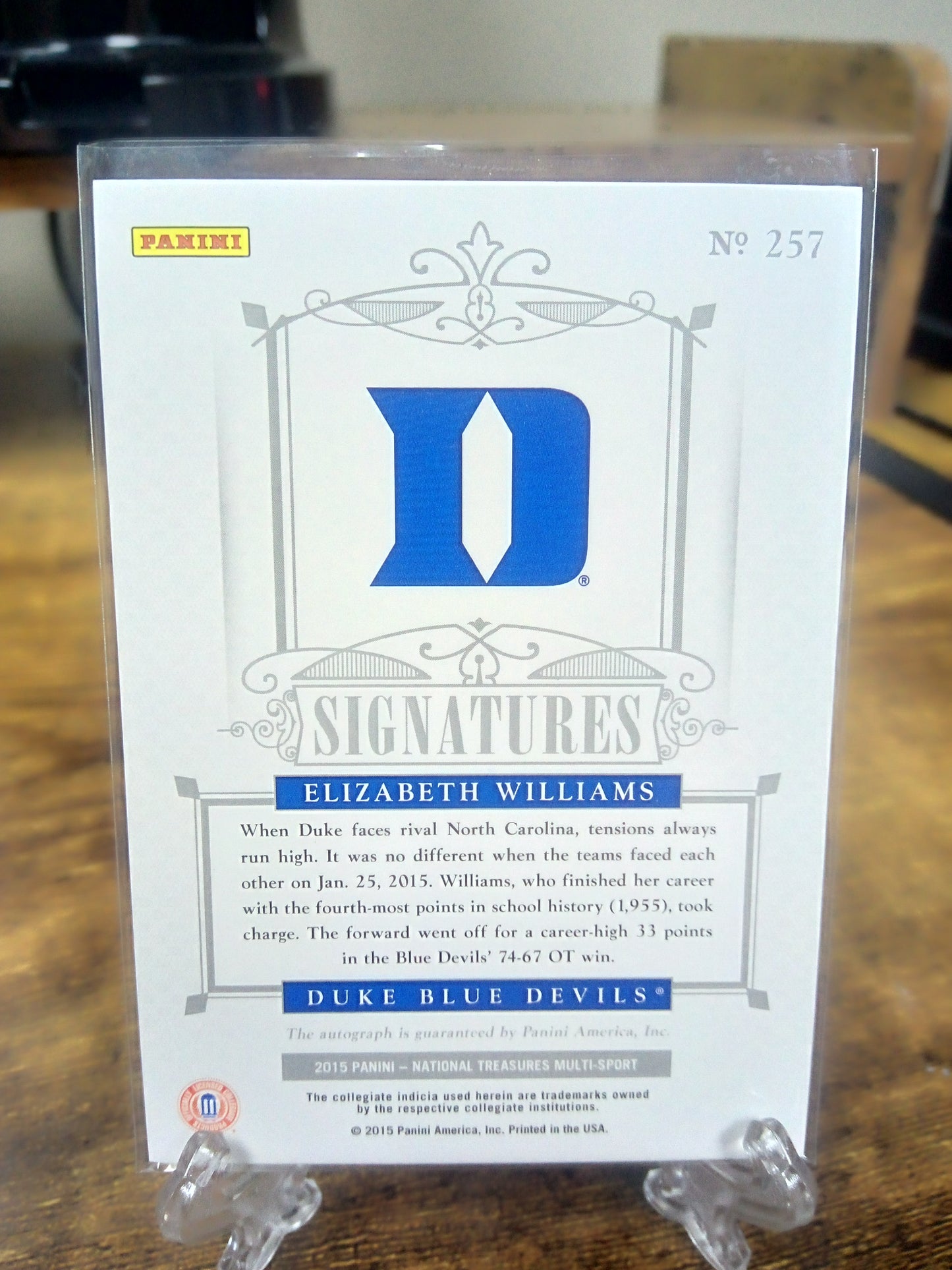 2015 Panini National Treasures * Elizabeth Williams * #52/99 RC Signatures #257