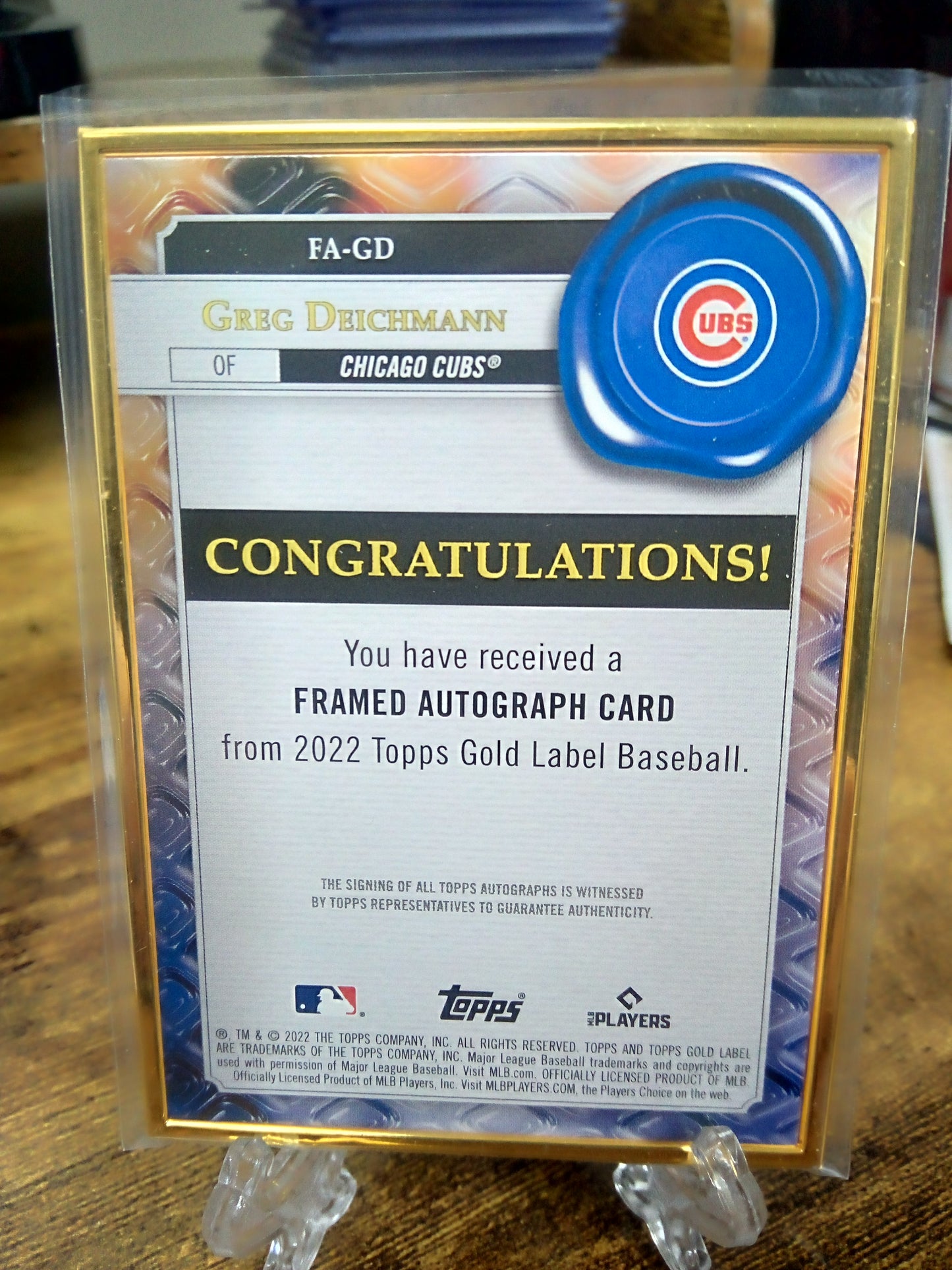 2022 Topps Gold Label * Greg Deichmann * #41/50 Gold Framed Auto Blue #FA-GD