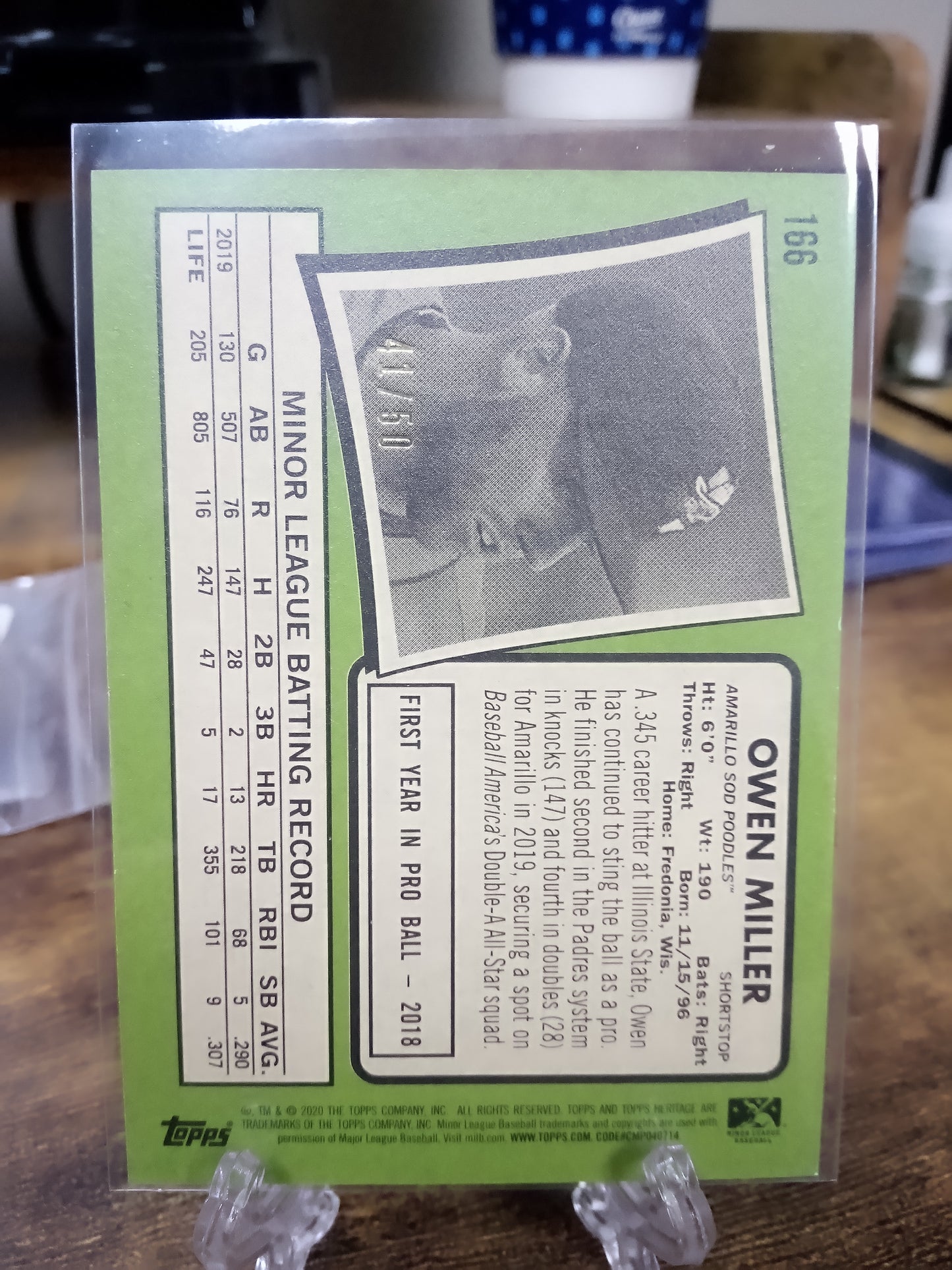 2020 Topps Heritage Minors * Owen Miller * #41/50 White # 166