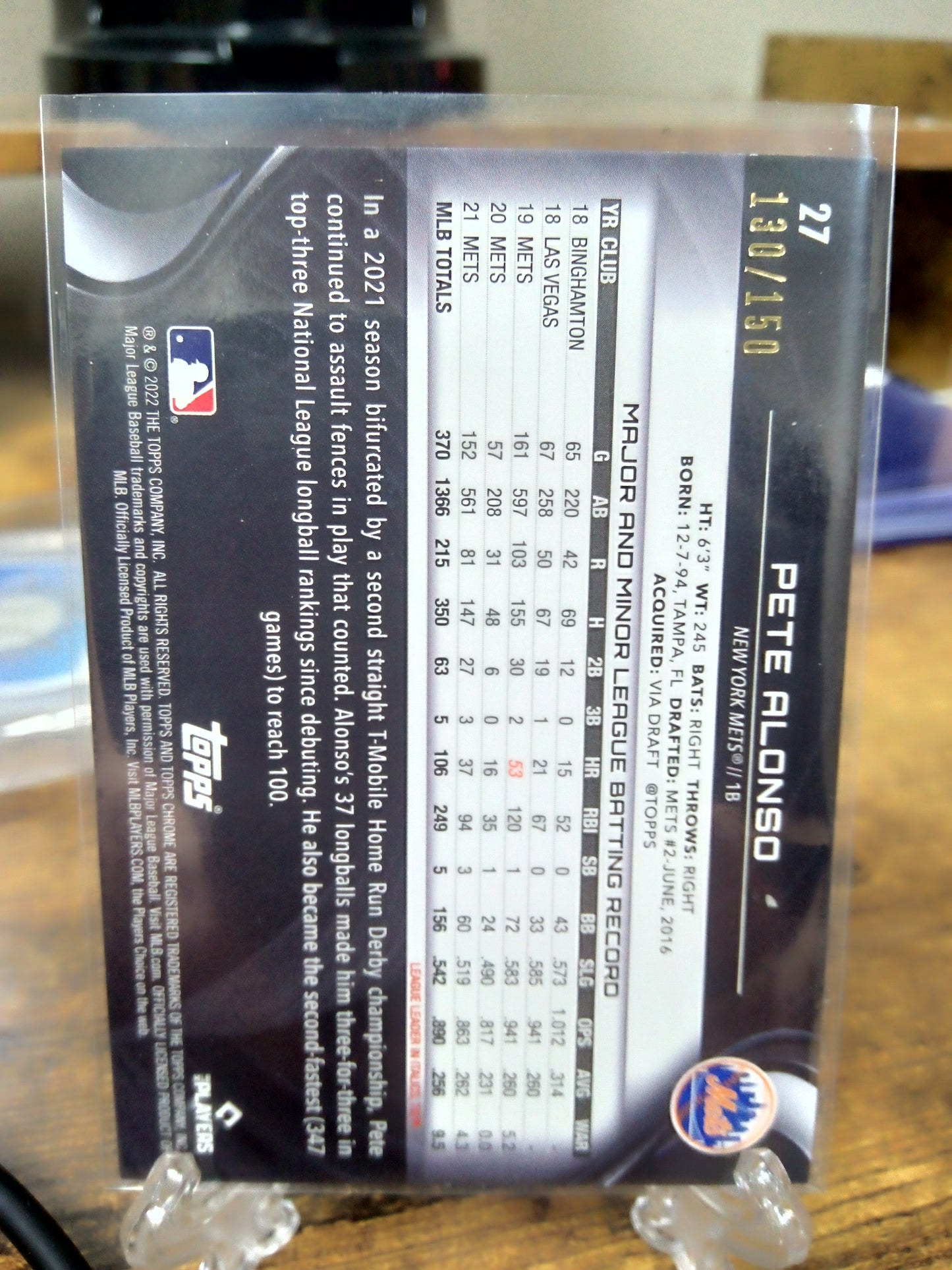 2022 Topps Chrome Black * Pete Alonso * #130/150 Purple Diamond #27