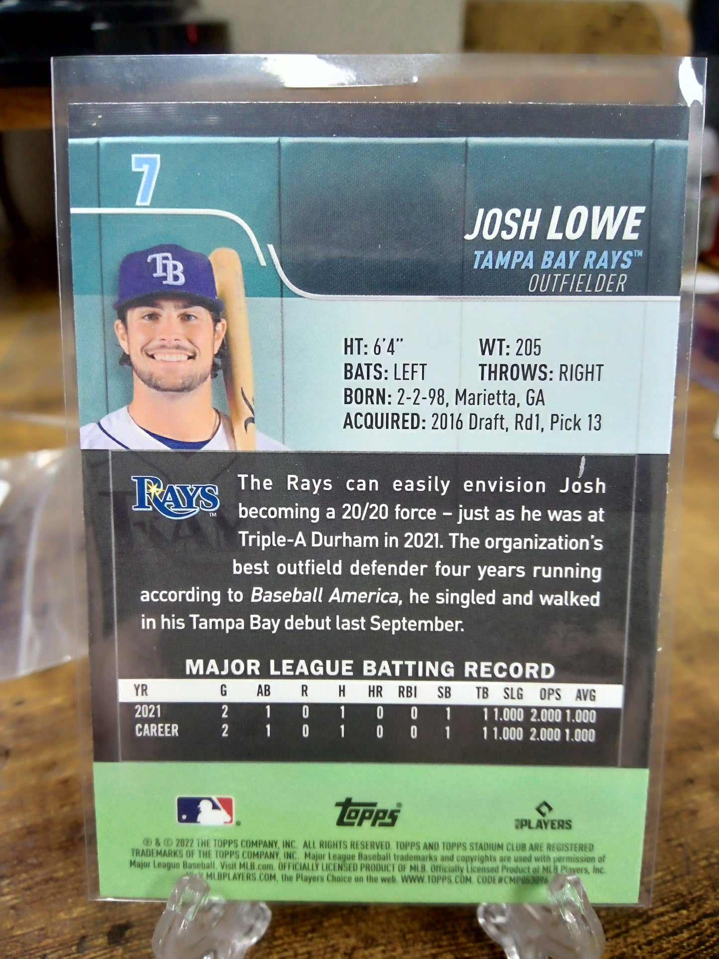 2022 Topps Stadium Club Chrome * Josh Lowe * Gold Minted RC #7 Case Hit