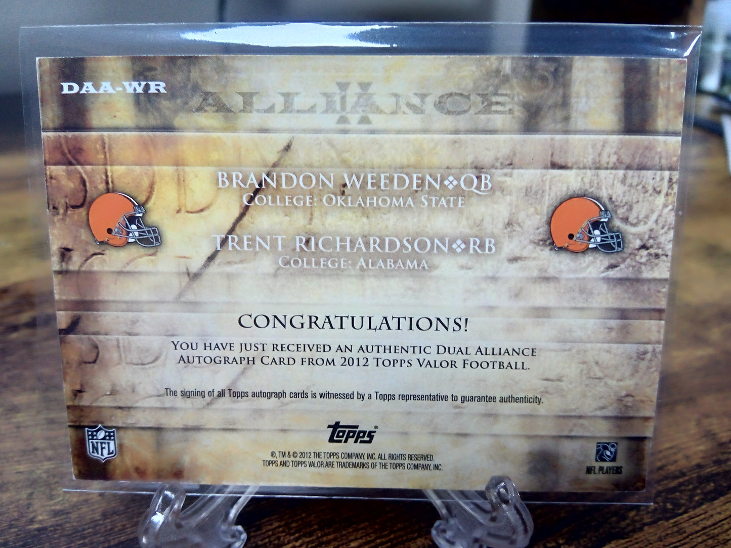 2012 Topps Valor * Brandon Weeden / Trent RIchardson * #08/10 Dual Auto #DAA-WR