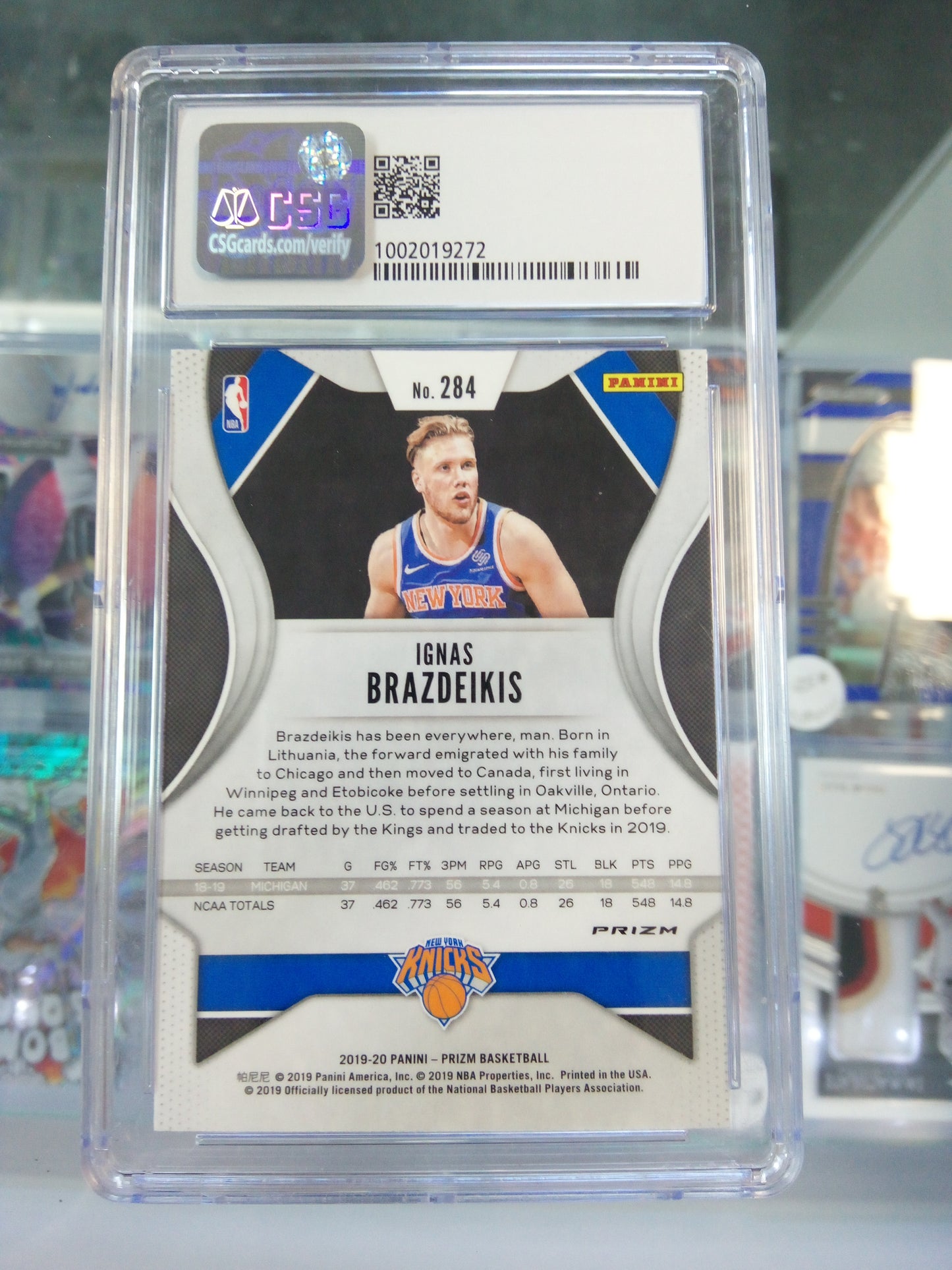 2019-20 Panini Prizm * Ignas Brazdeikis * Silver RC #284 - CSG 8.5