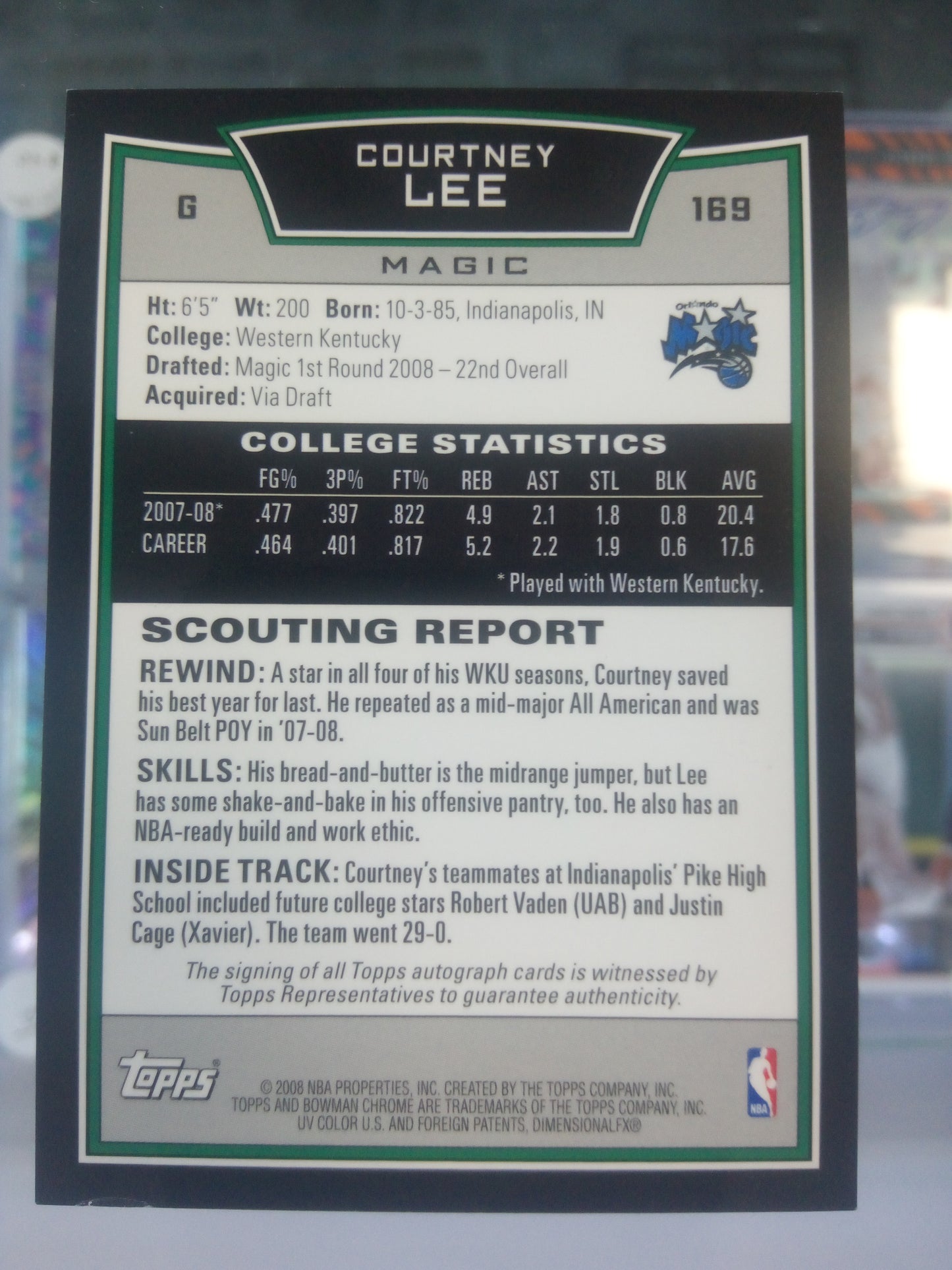 2008-09 Bowman Chrome * Courtney Lee * RC Auto #169