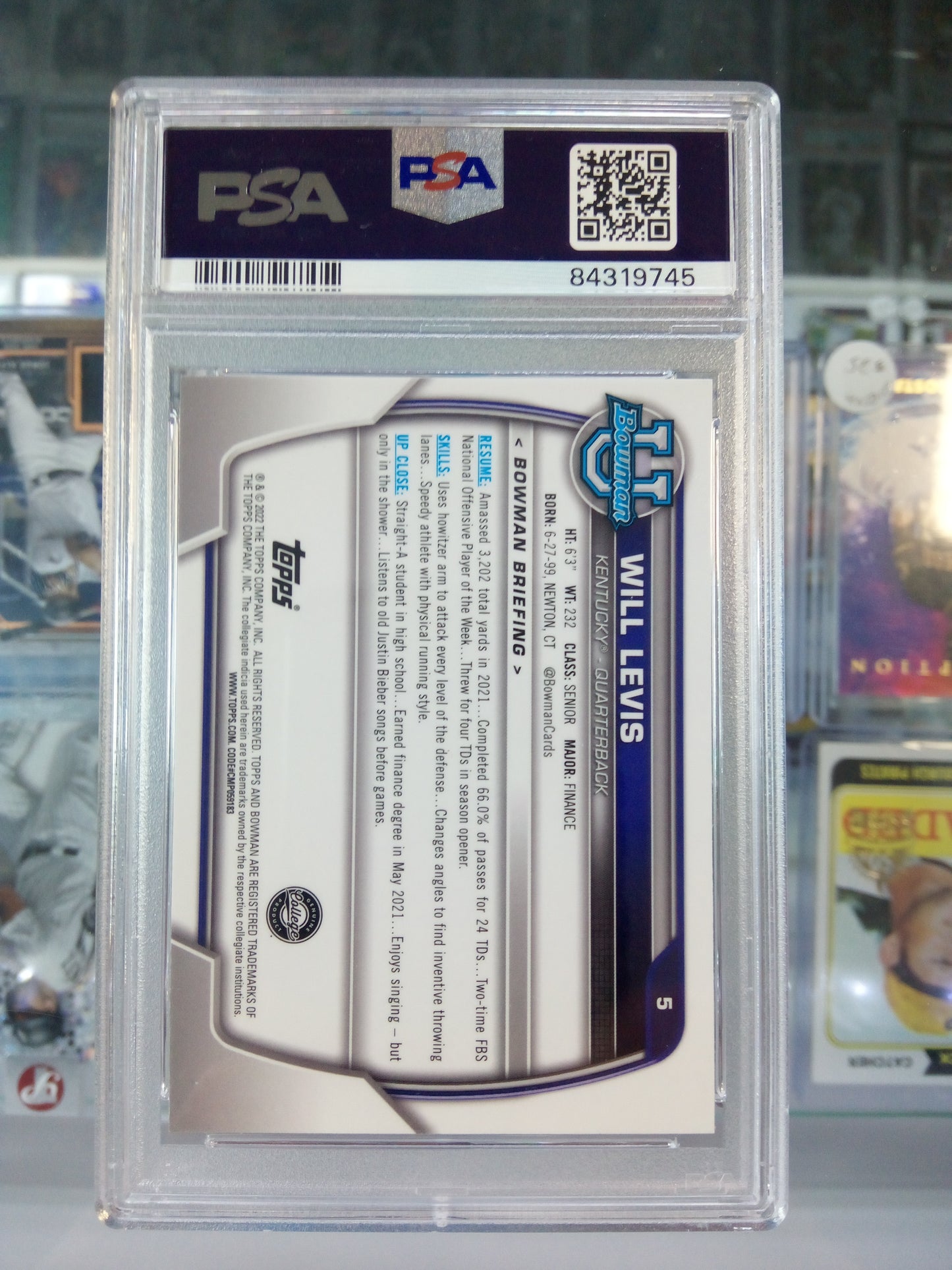 2022 Bowman U Chrome * Will Levis * Pink Refractor #5 * PSA 9