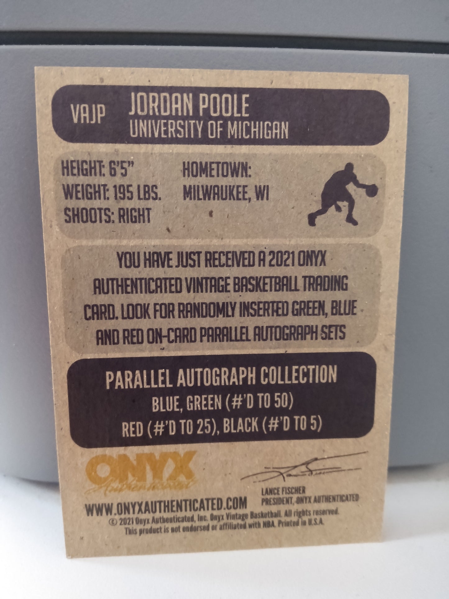 2021-22 Onyx Vintage * Jordan Poole * Blue Ink Auto #VAJP