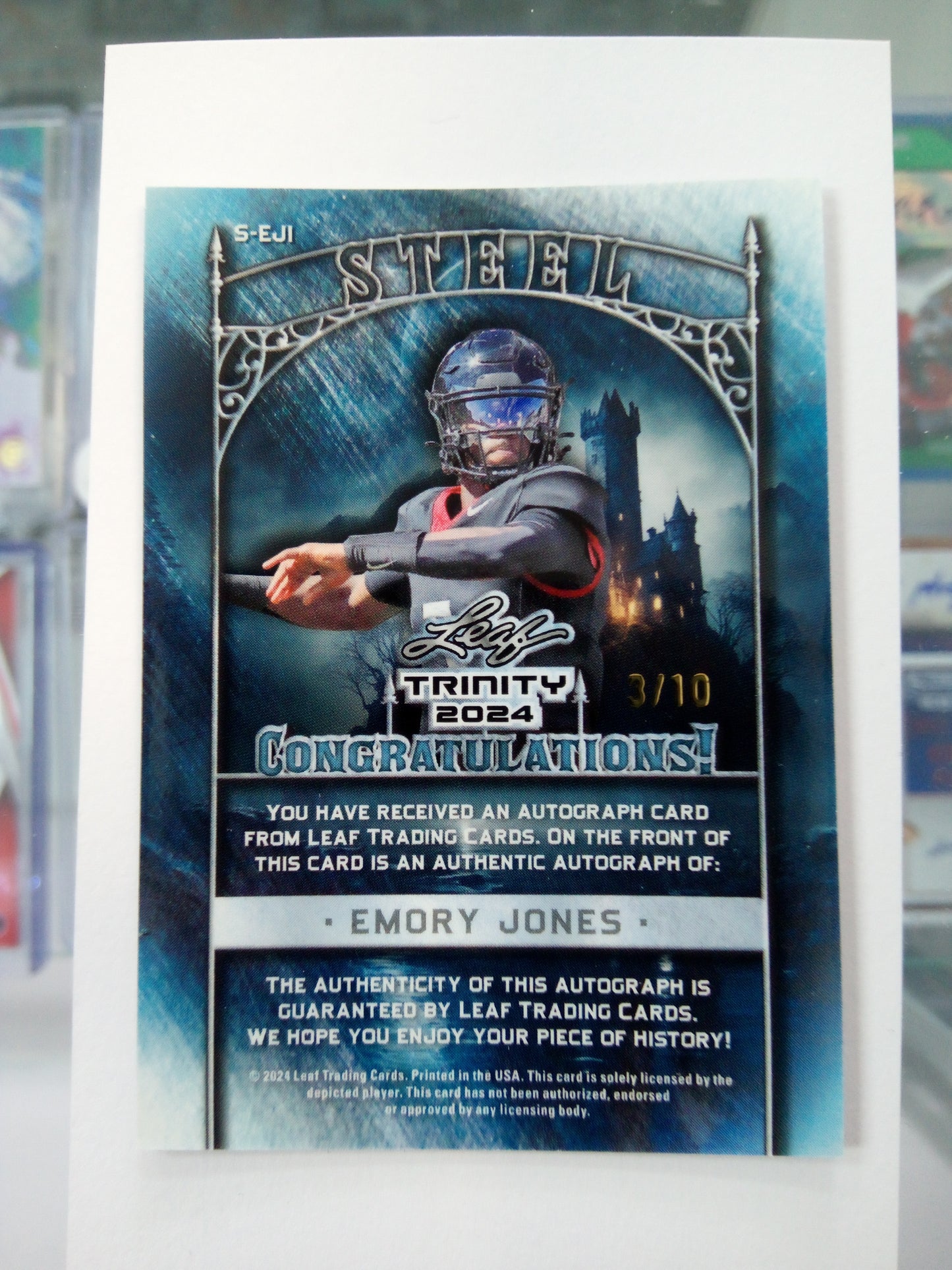 2024 Leaf Trinity * Emory Jones * #3/10 Steel Valadium Auto #S-EJ1