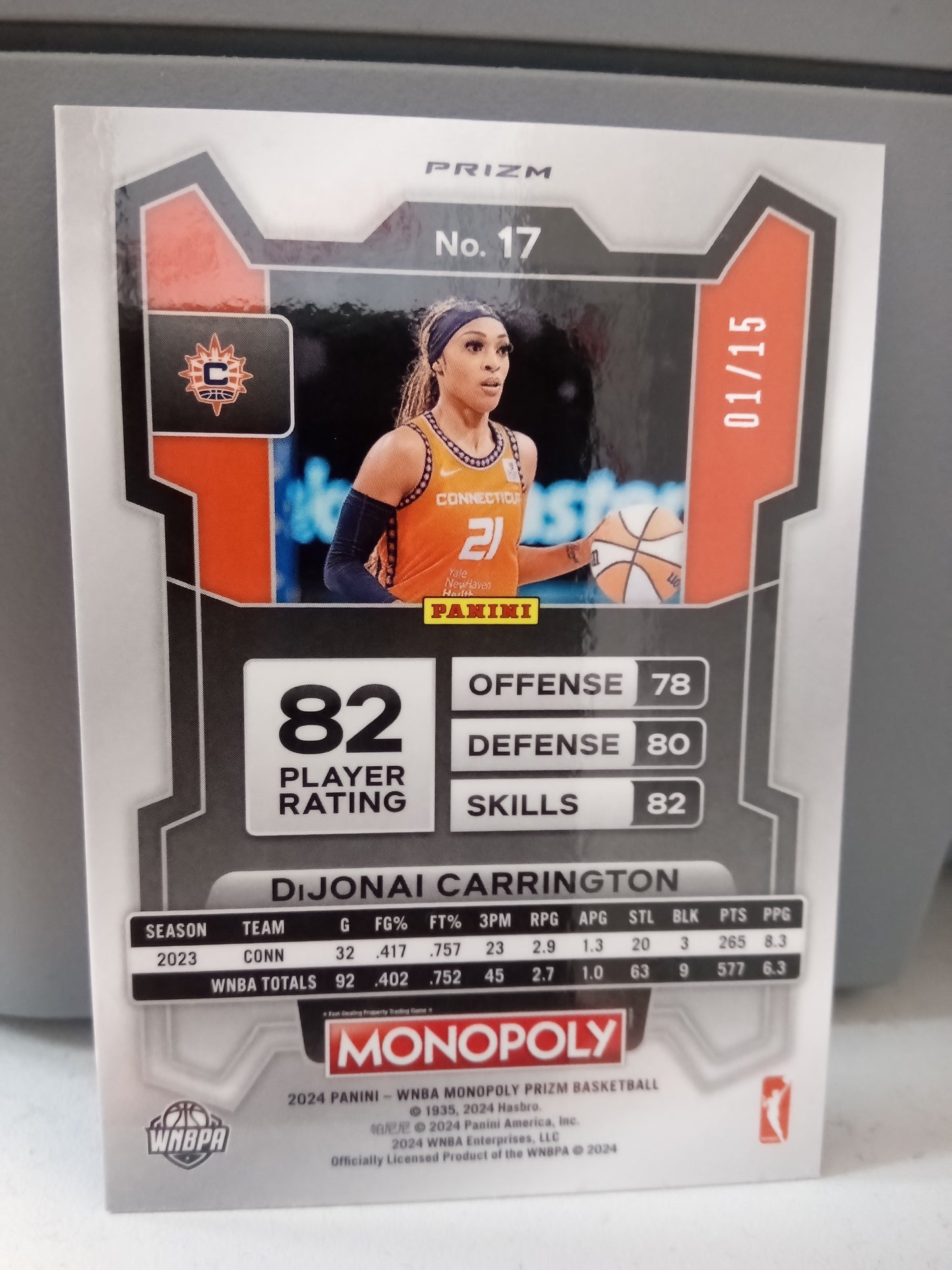2024 WNBA Monopoly Prizm * Dijonai Carrington * #01/15 Boardwalk Blue #17