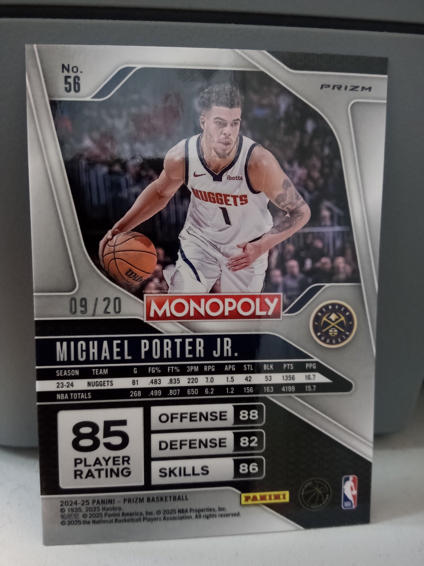 2024-25 Panini Prizm Monopoly * Michael Porter Jr. * #09/20 Green Millionaire Shimmer #56