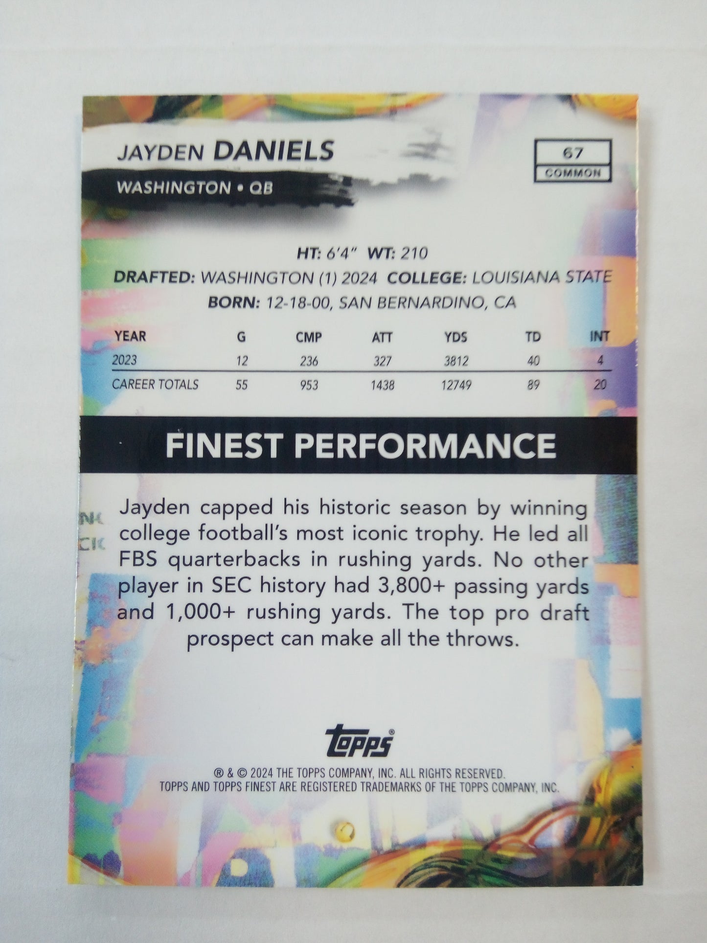 2024 Topps Finest * Jayden Daniels * RC X-Fractor #67