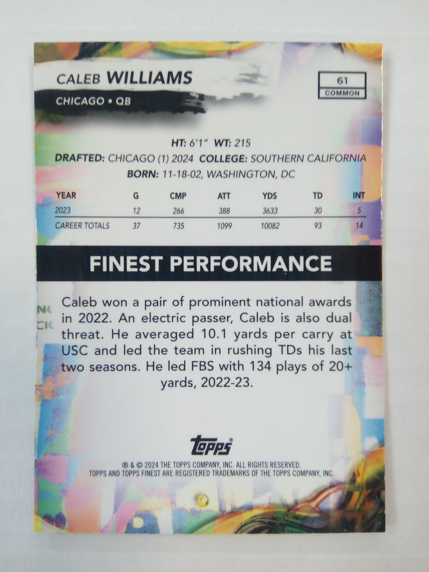 2024 Topps Finest * Caleb Williams * RC X-Fractor #61