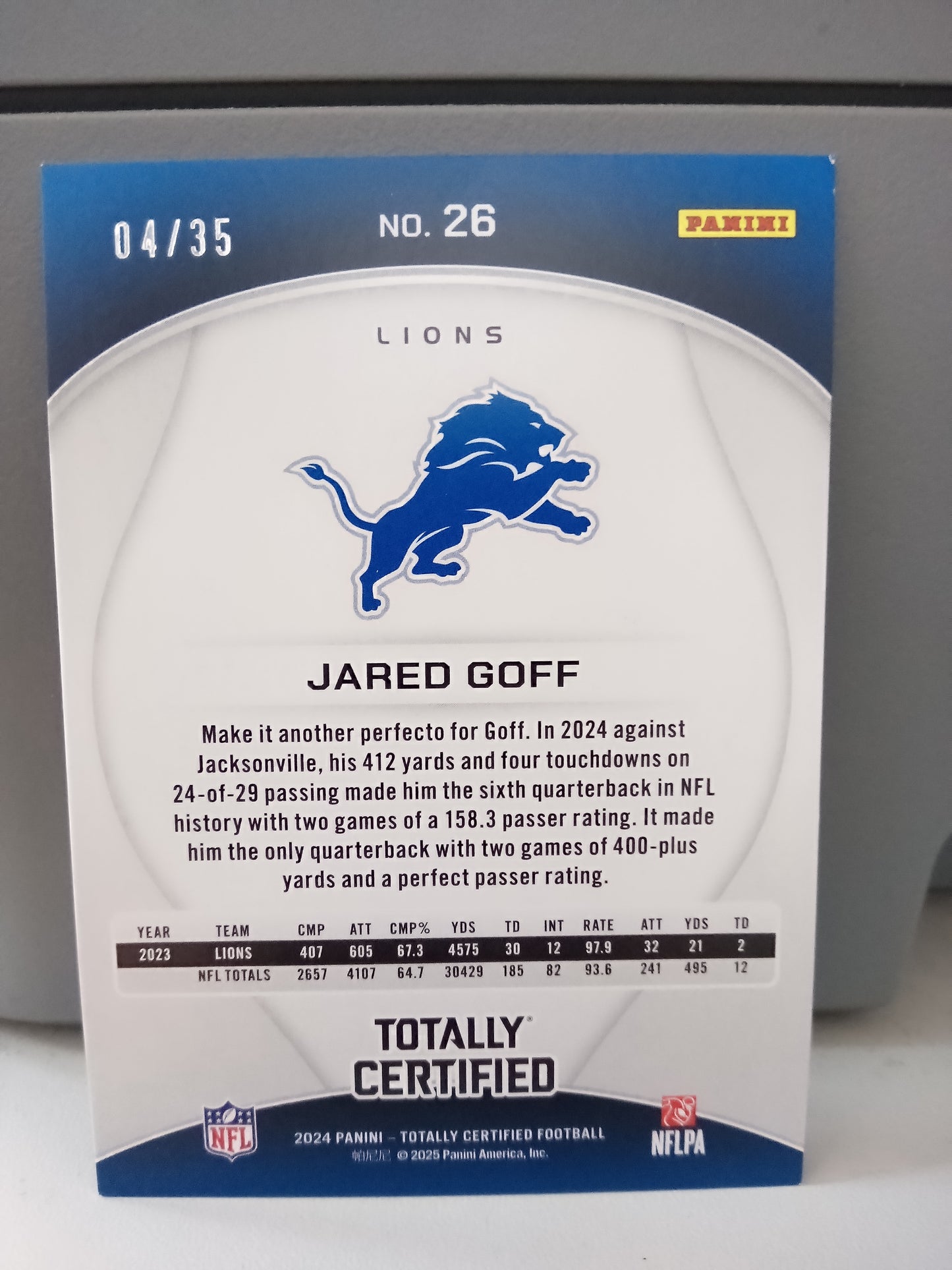 2024 Panini Totally Certified * Jared Goff * #04/35 Camo #26