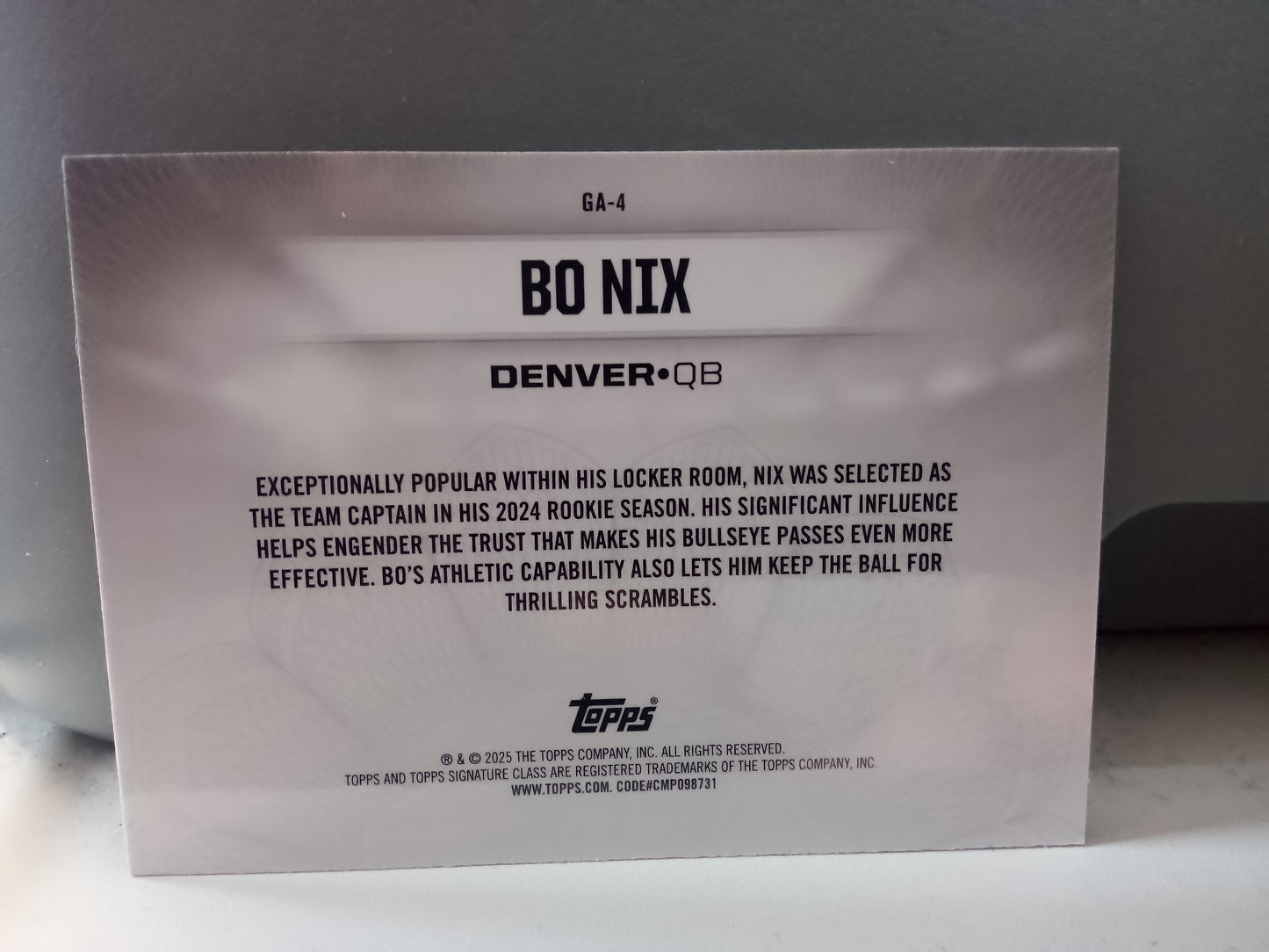 2024 Topps Signature Class * Bo Nix *#064/100 Gridiron Ambassadors RC #GA-4