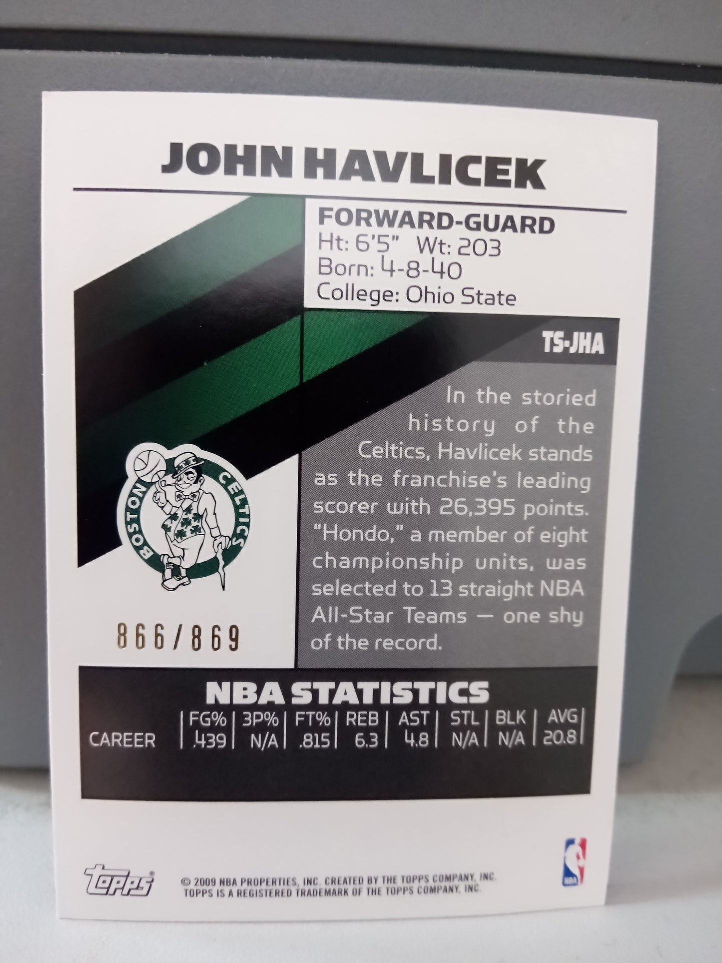 2008-09 Topps Signature * John Havlicek * #866/869 Red Foil #TS-JHA