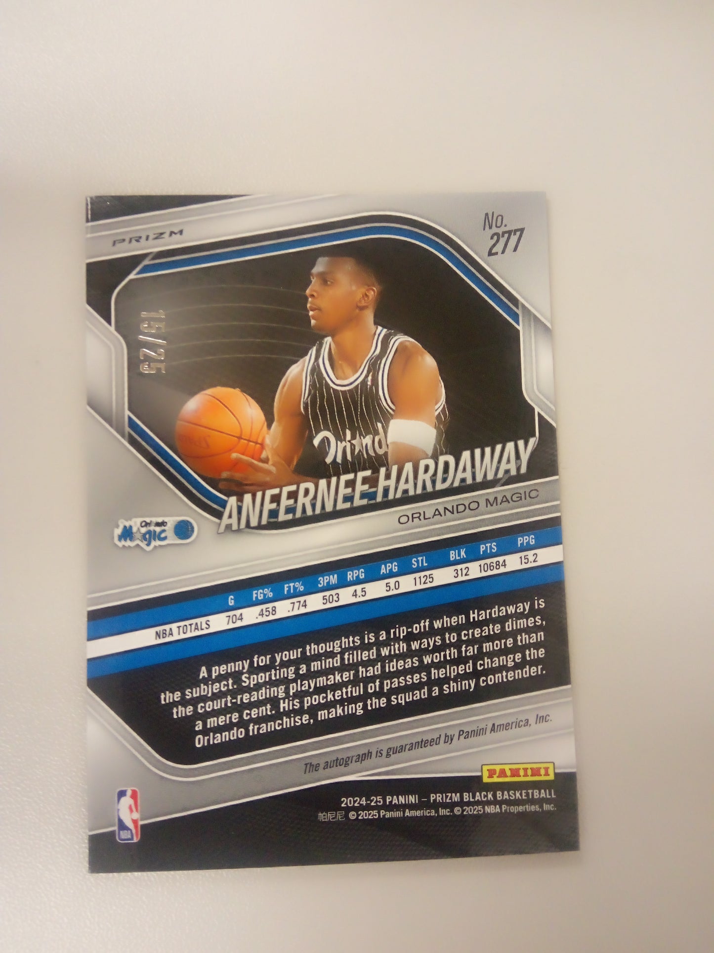 2024-25 Prizm Black * Anfernee Hardaway * #15/25 Shimmer Auto #277
