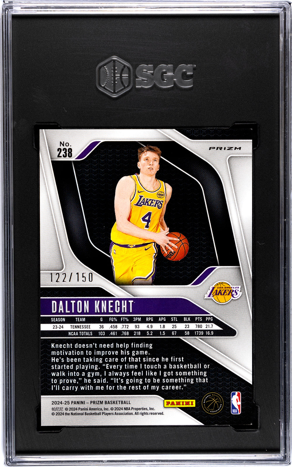 2024-25 Panini Prizm * Dalton Knecht * #122/150 Blue Fast Break RC #238 * SGC