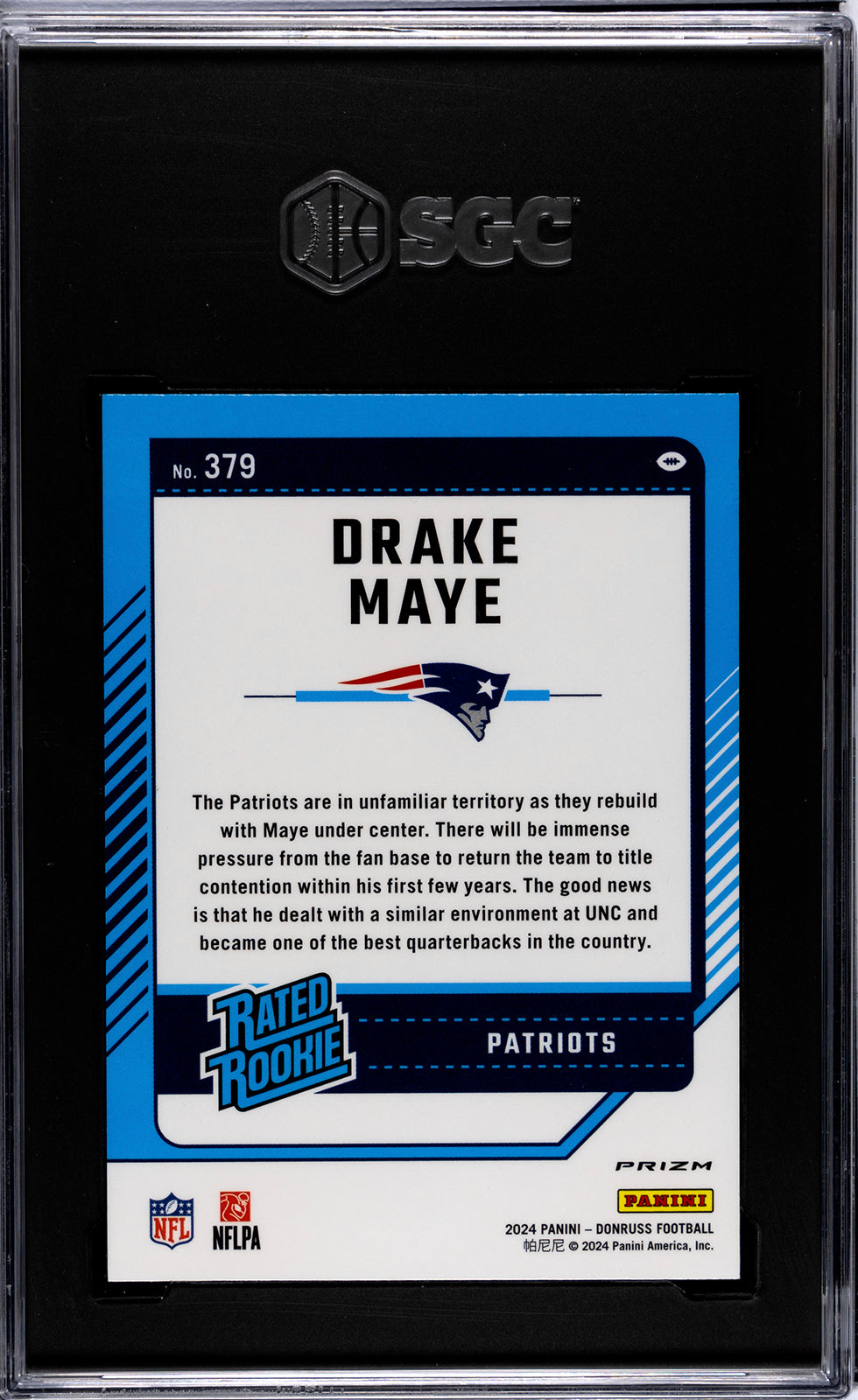 2024 Panini Donruss * Drake Maye * Optic Preview Red Pandora Prizm #379 * SGC