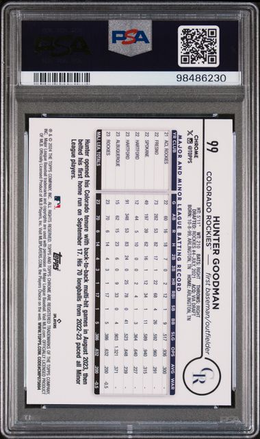 2024 Topps Chrome * Hunter Goodman * #059/199 Aqua Refractor RC #99 * PSA 9
