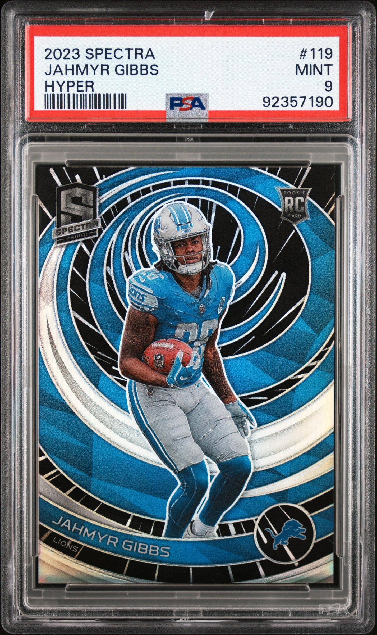 2023 Panini Spectra * Jahmyr Gibbs * #32/75 Hyper RC #119 * PSA