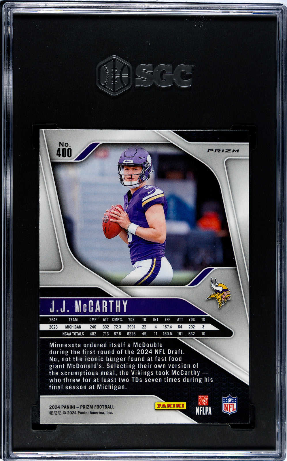 2024 Panini Prizm * JJ McCarthy * Silver Prizm RC#400 * SGC 10