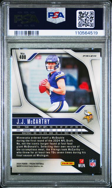 2024 Panini Prizm * JJ McCarthy * Orange Lazer RC #400 * PSA 9