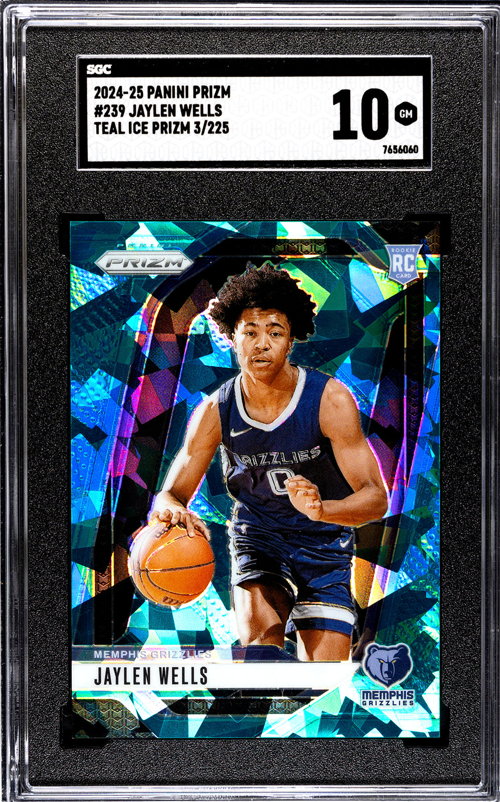 2024-25 Panini Prizm * Jaylen Wells * #003/225 Teal Ice Prizm RC #239 * SGC