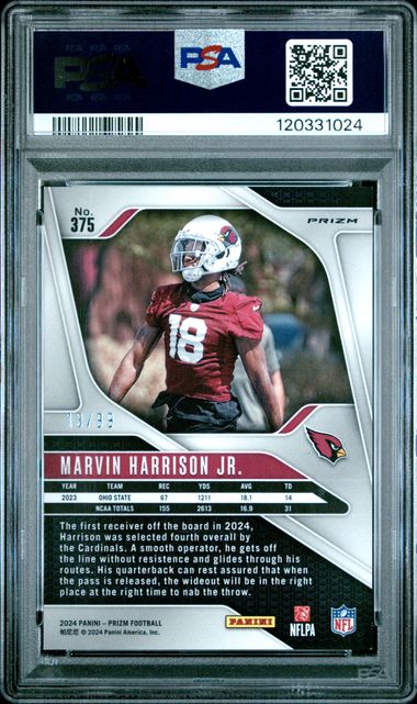 2024 Panini Prizm * Marvin Harrison Jr * #13/99 Purple Wave RC #375 * PSA