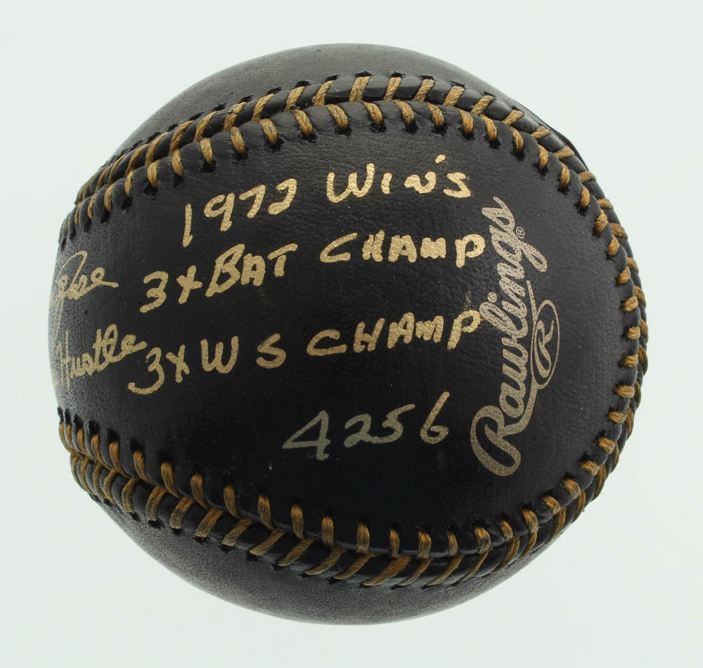 Pete Rose Signed OML Black Leather Baseball * 9 Inscriptions * Fiterman