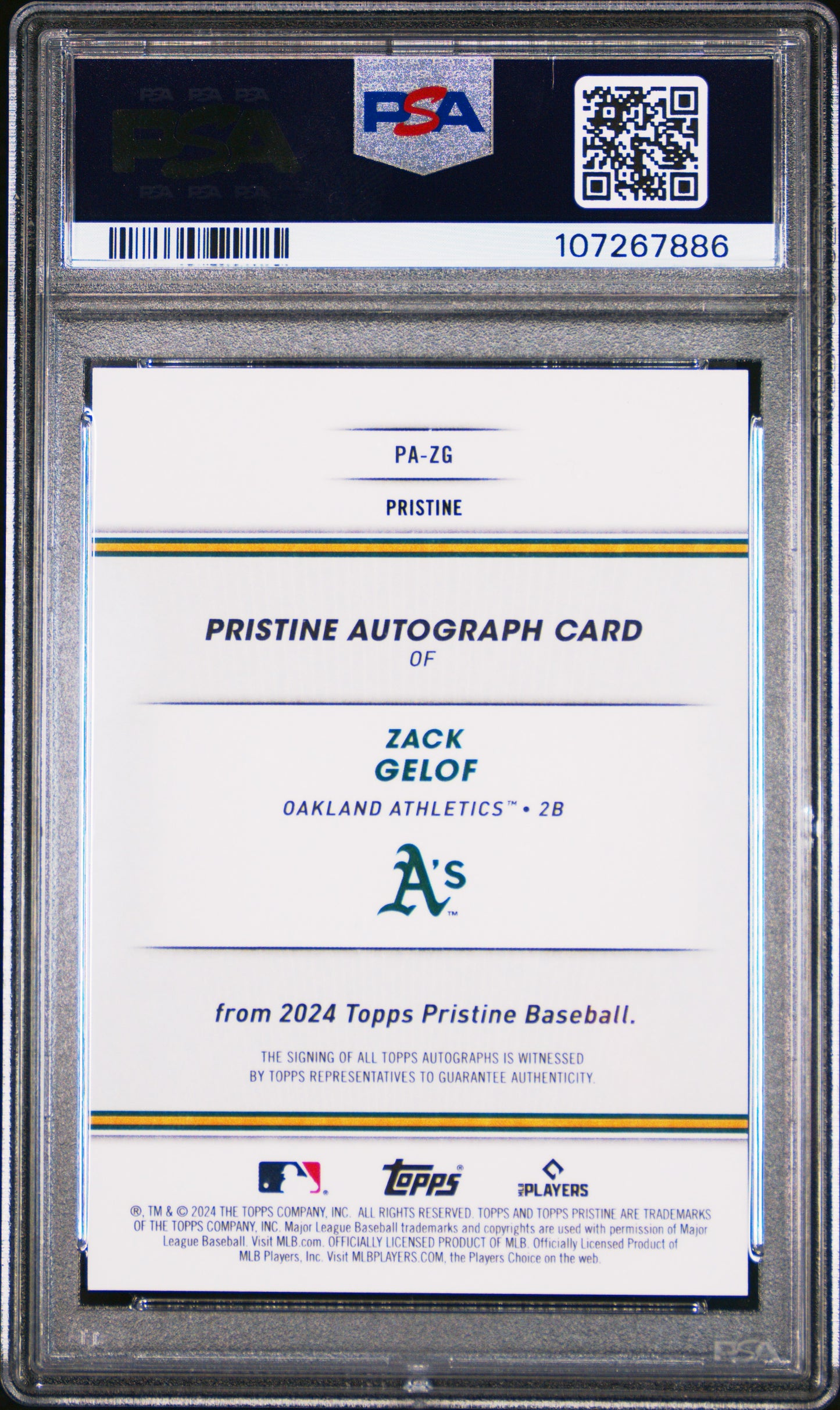 2024 Topps Pristine * Zack Gelof * #54/75 Blue Pulsar RC Auto #PA-ZG * PSA
