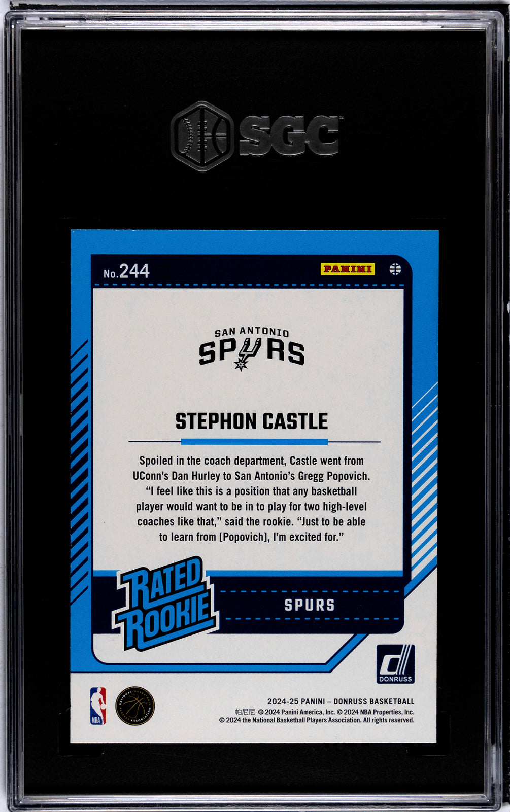 2024-25 Panini Donruss * Stephon Castle * Rated Rookie Green Holo #244 * SGC