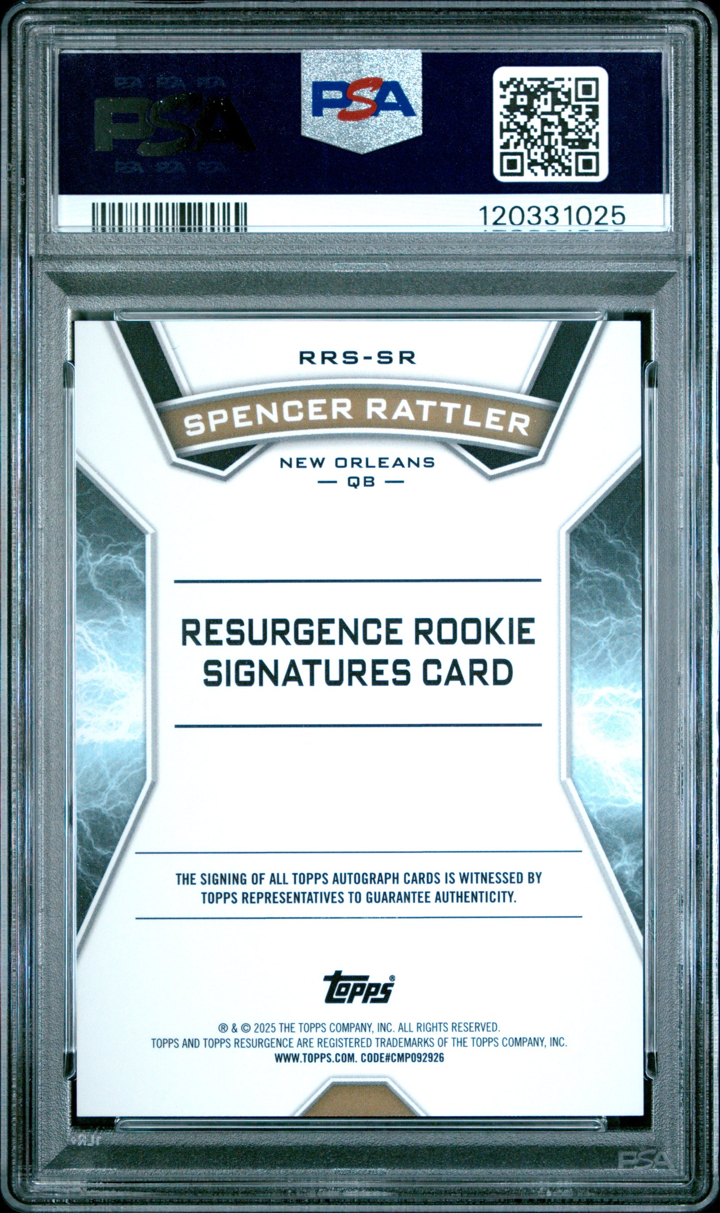 2024 Topps Resurgence * Spencer Rattler * #086/125 RC Auto #RRS-SR * PSA 10