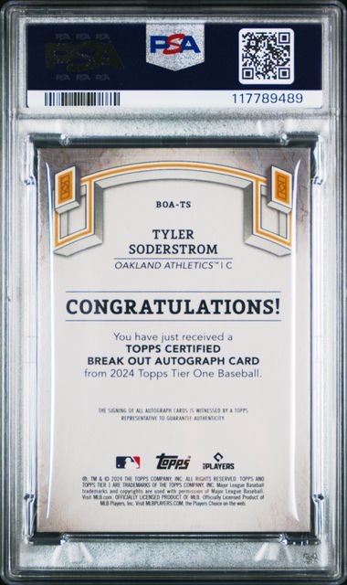 2024 Topps Tier One * Tyler Soderstrom * #66/99 Break Out Auto RC #BOA-TS * PSA