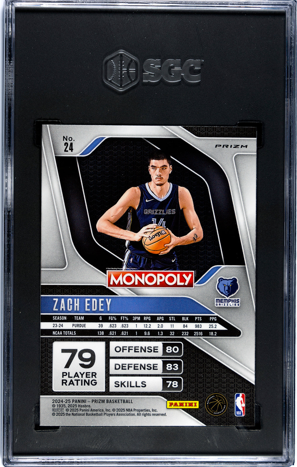 2024-25 Panini Prizm Monopoly * Zach Edey * Red Wave RC #24 * SGC