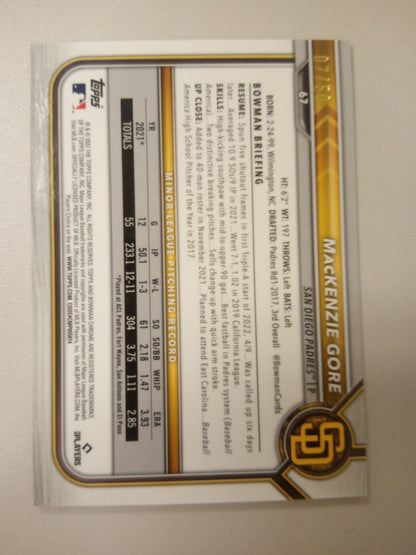 2022 Bowman Chrome * MacKenzie Gore * #07/50 Gold RC #67