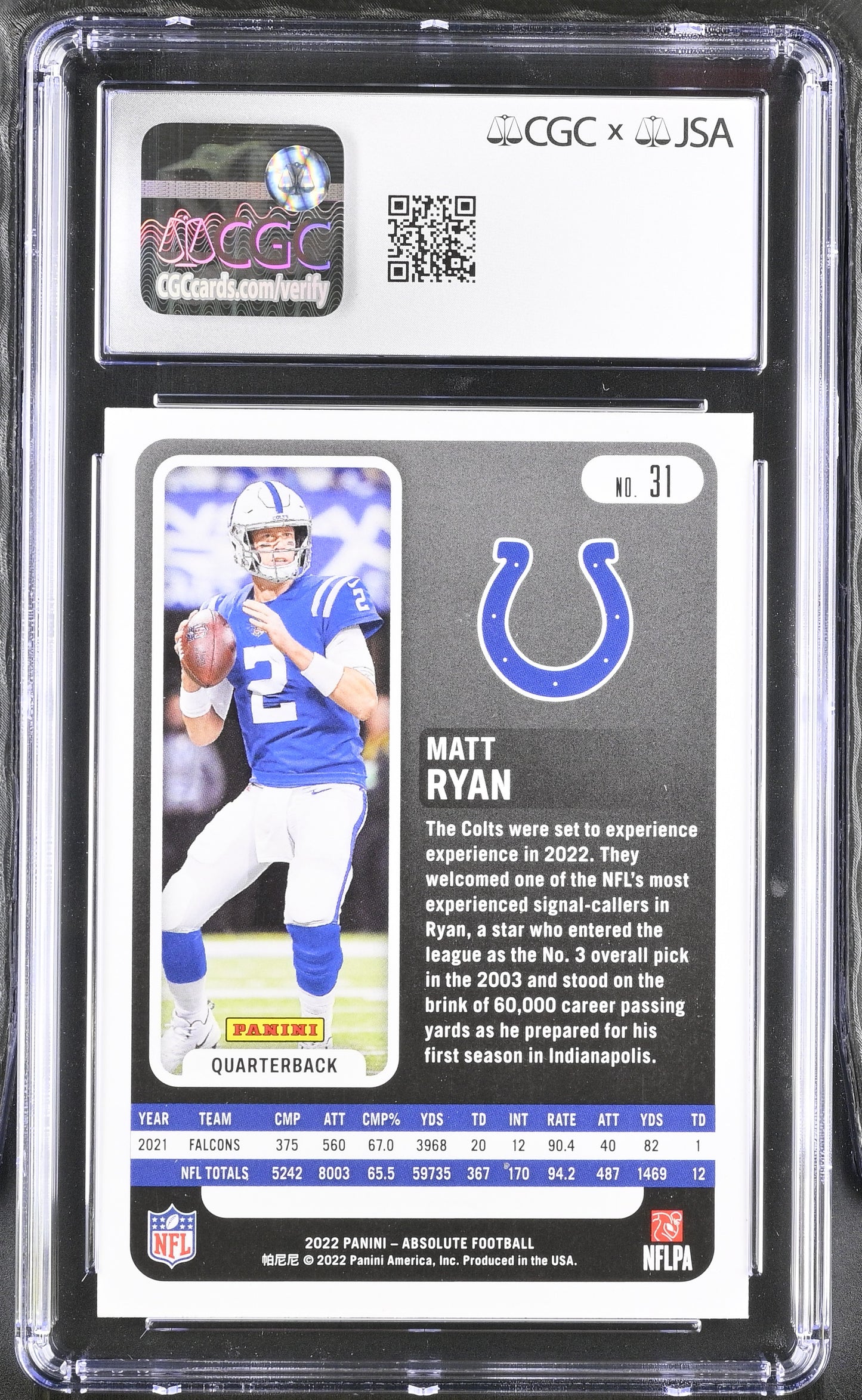 2021 Panini Absolute * Matt Ryan * Auto #31 * CGC /JSA