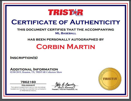 Corbin Martin Signed Baseball / 1st Bowman Card Display