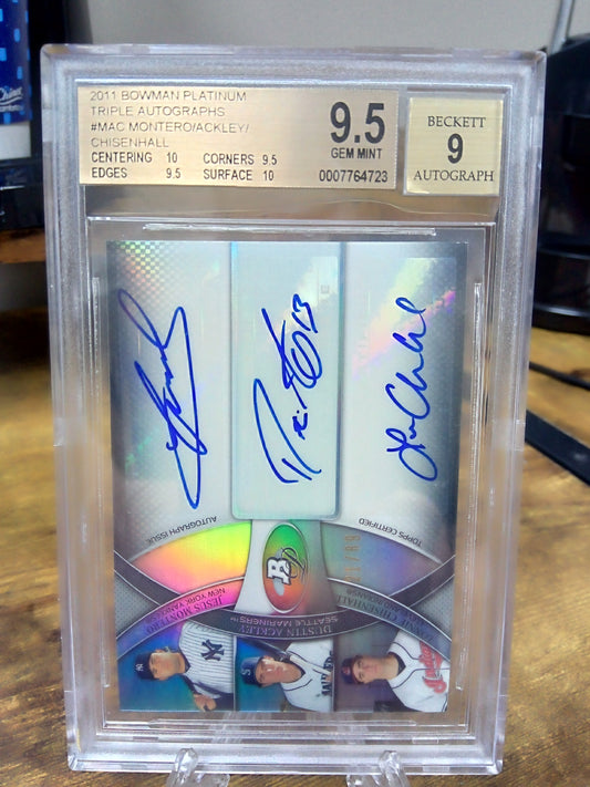 2011 Bowman Platinum * Montero / Ackley / Chisenhall * #21/89 Triple Auto #TA-MAC BGS 9.5