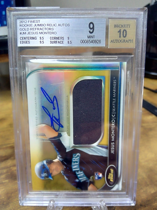 2012 Topps FInest * Jesus Montero * #14/50 Gold RC Relic Auto #AJR-JM BGS9