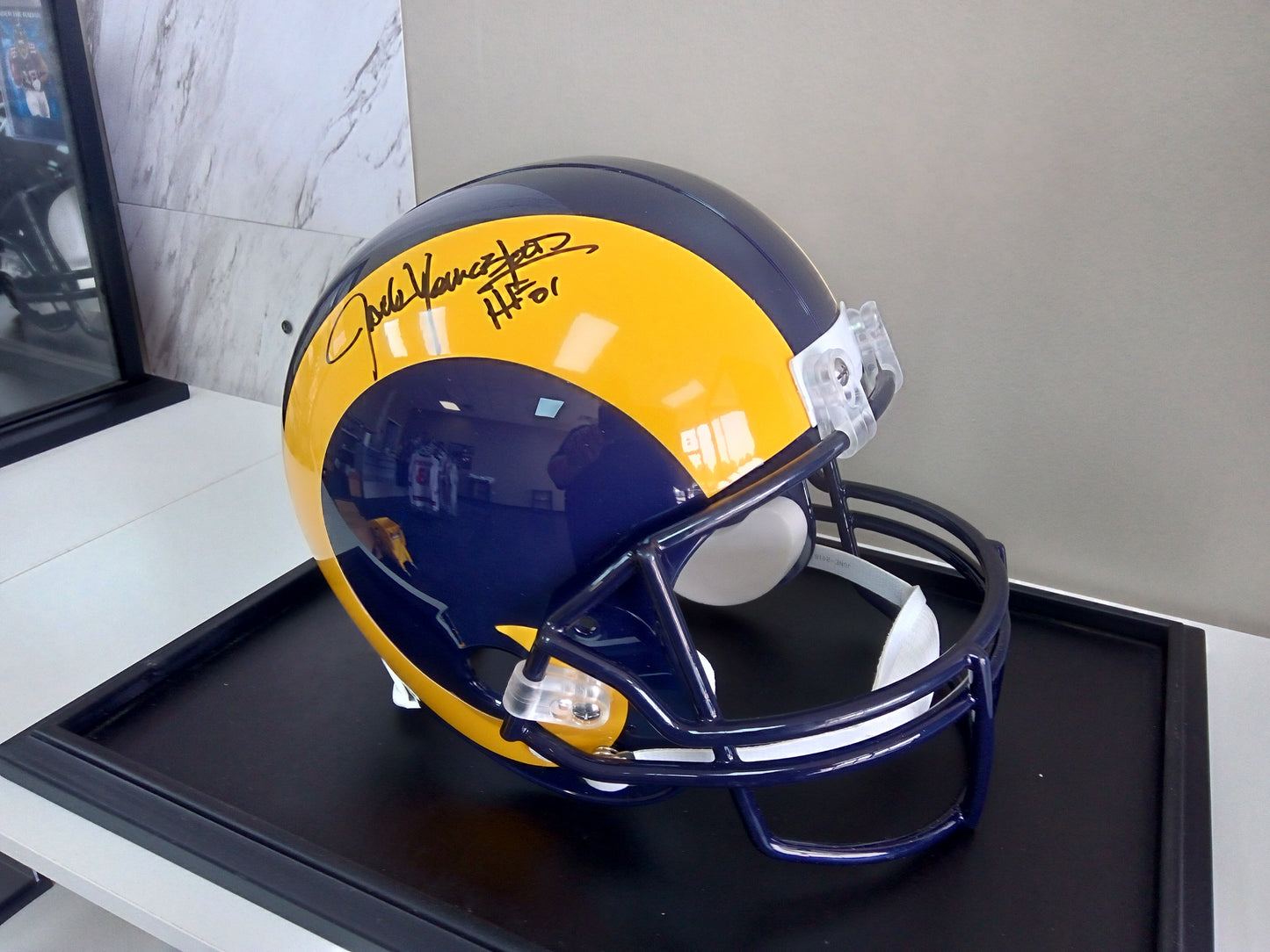 Jack Youngblood Signed Full Size Rams Throwback Helmet In Display