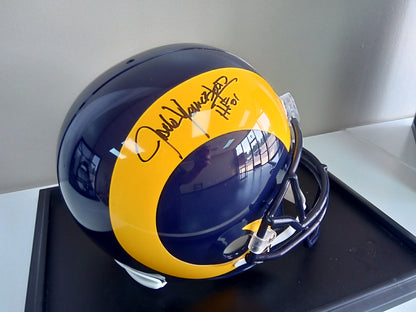 Jack Youngblood Signed Full Size Rams Throwback Helmet In Display