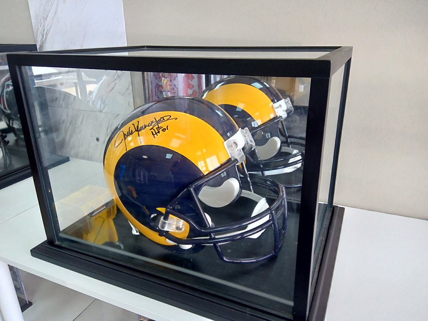 Jack Youngblood Signed Full Size Rams Throwback Helmet In Display