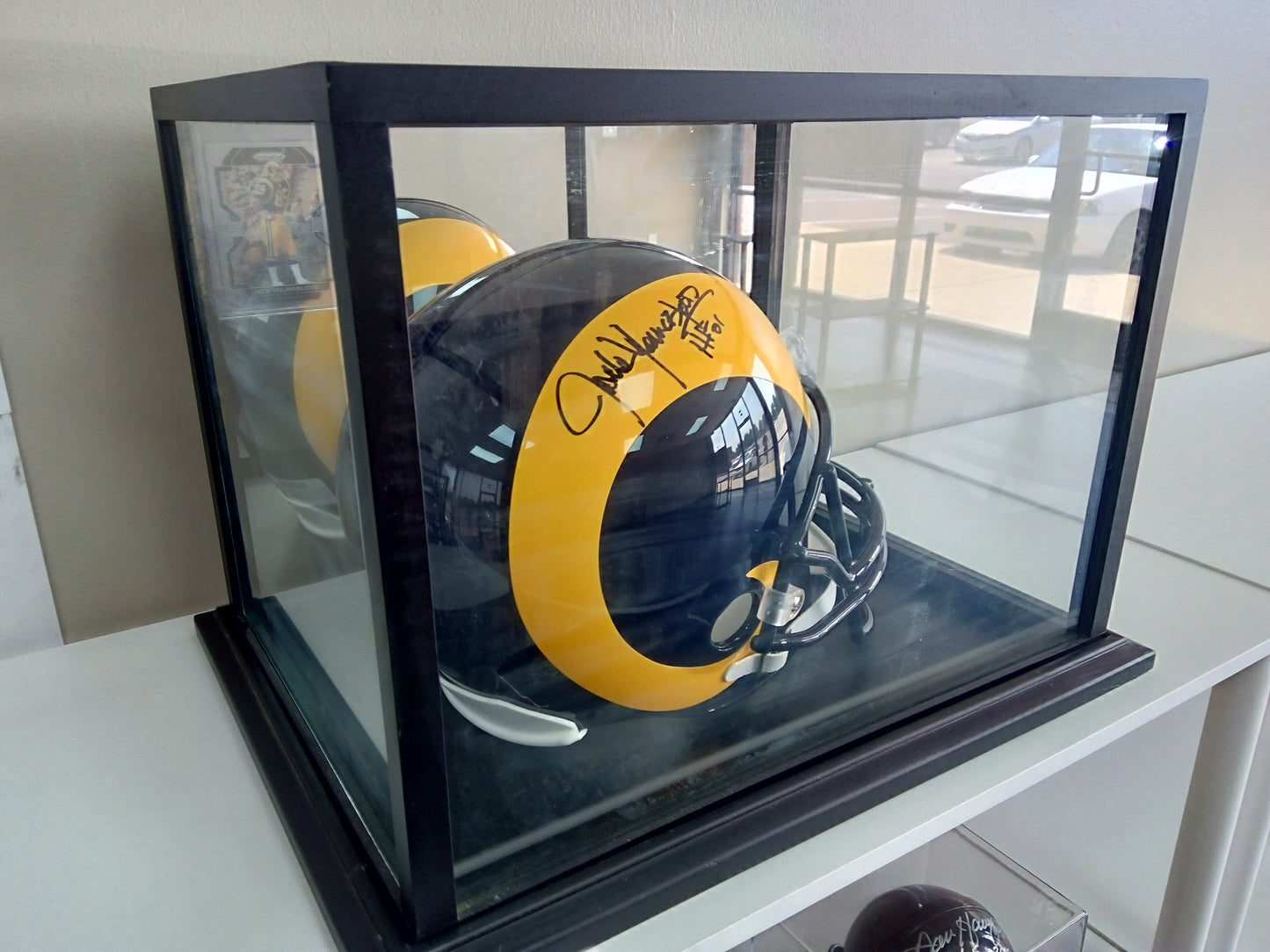 Jack Youngblood Signed Full Size Rams Throwback Helmet In Display