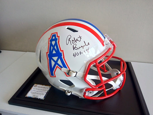 Robert Brazile Signed Speed Full Size Oilers Helmet In Display