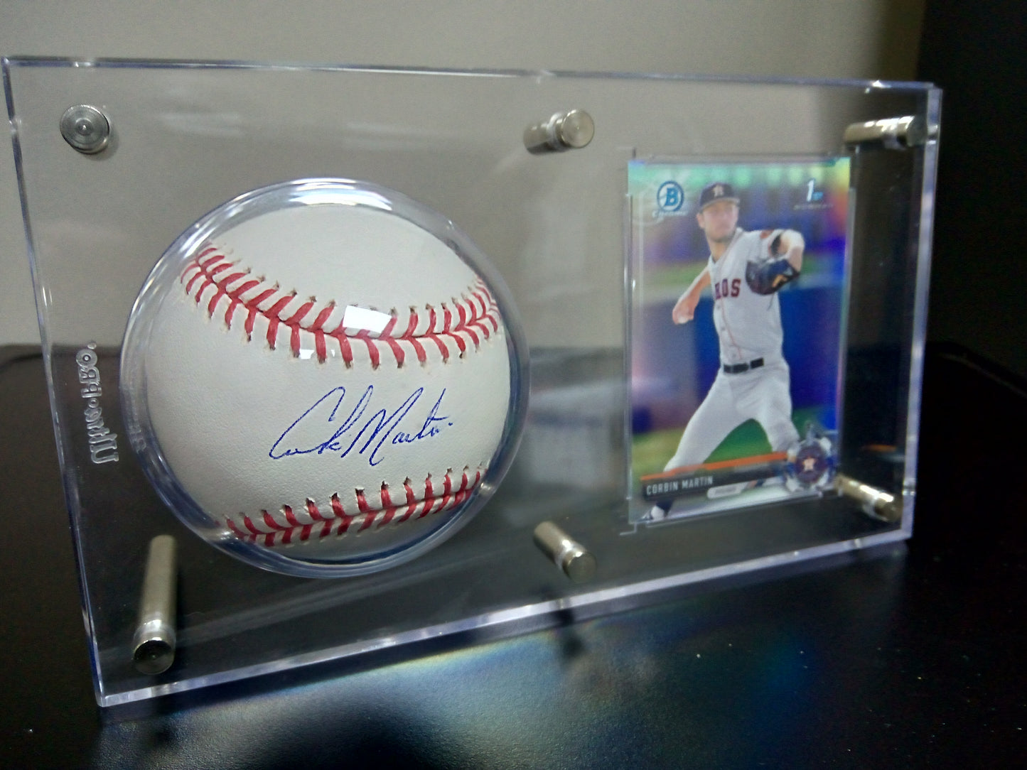 Corbin Martin Signed Baseball / 1st Bowman Card Display