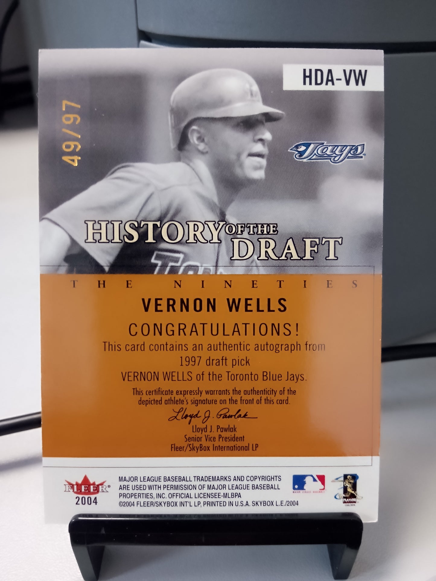 2004 Skybox LE * Vernon Wells * #49/97 History Of The Draft The 90s Copper Auto #HDA-VW