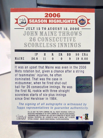 2007 Topps 2006 Highlights Auto John Maine #HAJM Auto