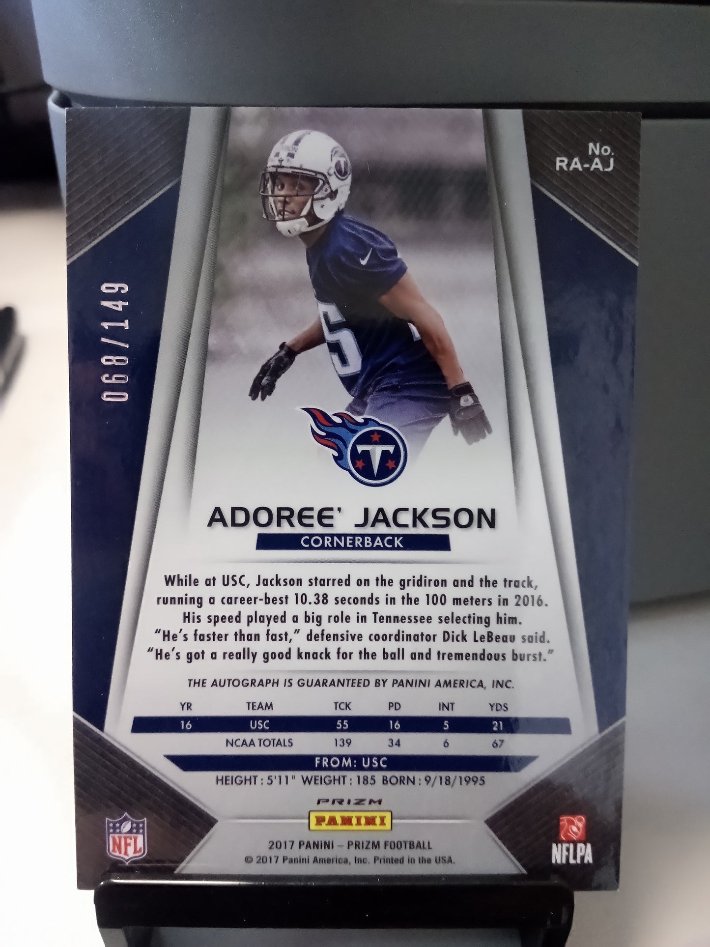 2017 Panini Prizm * Adoree' Jackson * #068/149 Wave RC Auto #RA-AJ